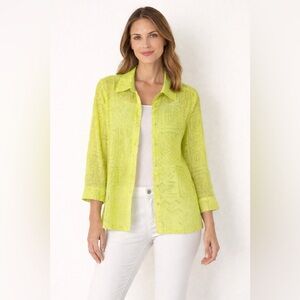 Additions by CHICO’s Chartreuse Maze-Print Shirt‎ Size 0